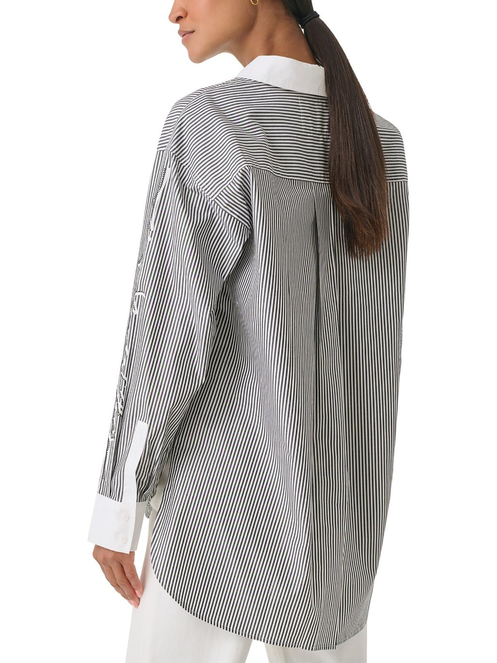 Karl Lagerfeld Paris Womens Striped Cotton Button-Down Top
