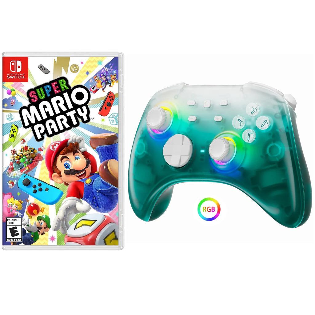 Super Mario Party Game Disc and Upgraded Switch Pro Controller for Nintendo Switch///Android/Steam with Hall Effect Joysticks & Triggers Green