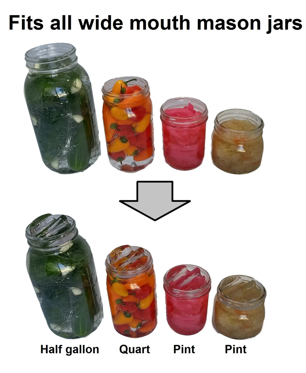 Canning kit. Complete  fermentation kit for wide mouth mason jars or pickling jars for 7 sets for making pickles, sauerkraut, kimchi, etc  Glass weights, tamper, airlock lids, and recipe included.
