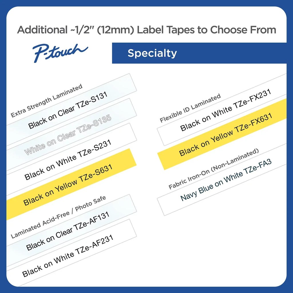 Brother -touch Tze Standard Adhesive Laminated Labeling Tapes, 1/2"w, Black on White, 2/Pack