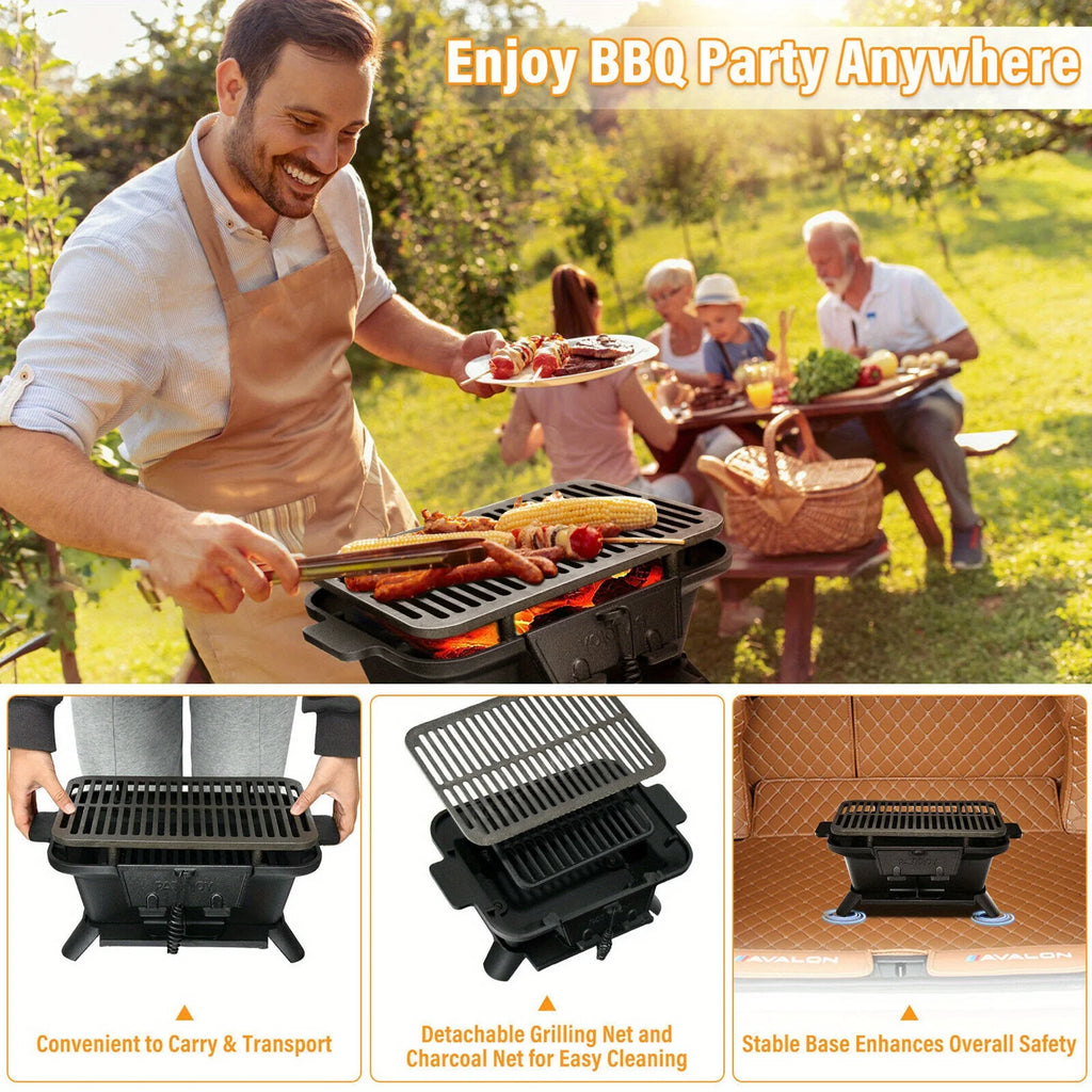 Heavy Duty Cast Iron Charcoal Grill Tabletop  Grill Stove for Camping Picnic
