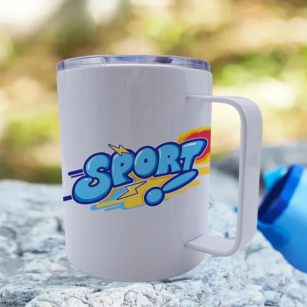 25 Pack Sublimation Blank Stainless Steel Coffee Mugs 12oz White Double Wall Tumbler Cup with Handle and Sliding Lid for Press Machine Heat Transfer Print