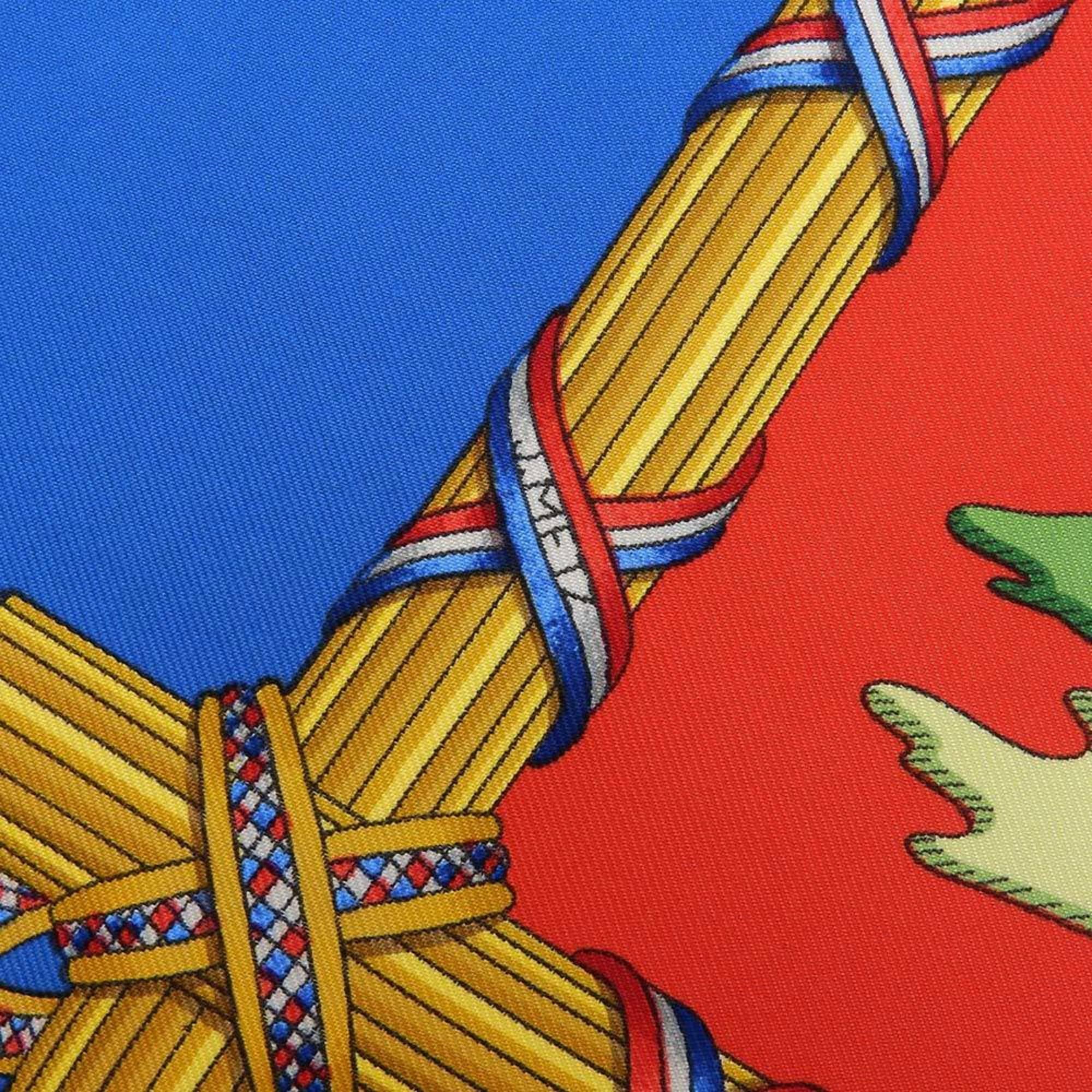 Pre-Owned Hermes Carre 90 Scarf Silk Blue Red Pattern Commemorating the French Revolution (Like New)
