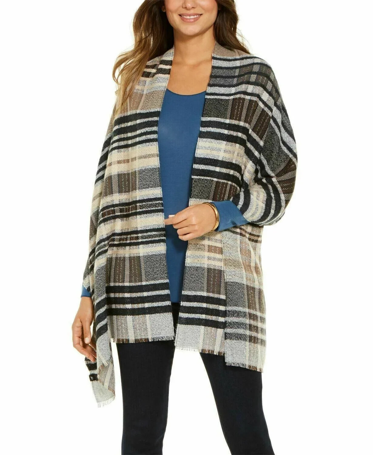 Echo Textured Plaid Oblong Scarf