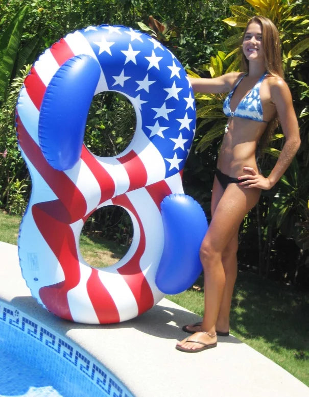 Swimline 65" Inflatable 2-Person Patriotic American Flag Duo Circular Swimming Pool Lounger -