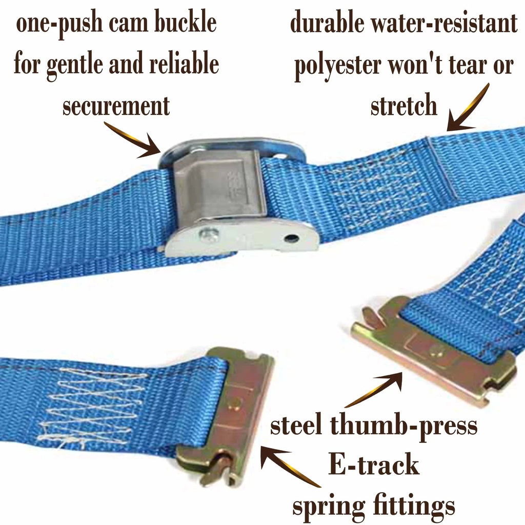 " 2"" x 20'  Track Cam Straps, Durable Cam Buckle Strap Cargo TieDowns, Heavy Duty Blue Polyester Tie-Downs, ETrack Spring Fittings, Tie Down Motorcycles, Trailer Loads, by  Cargo Mall"