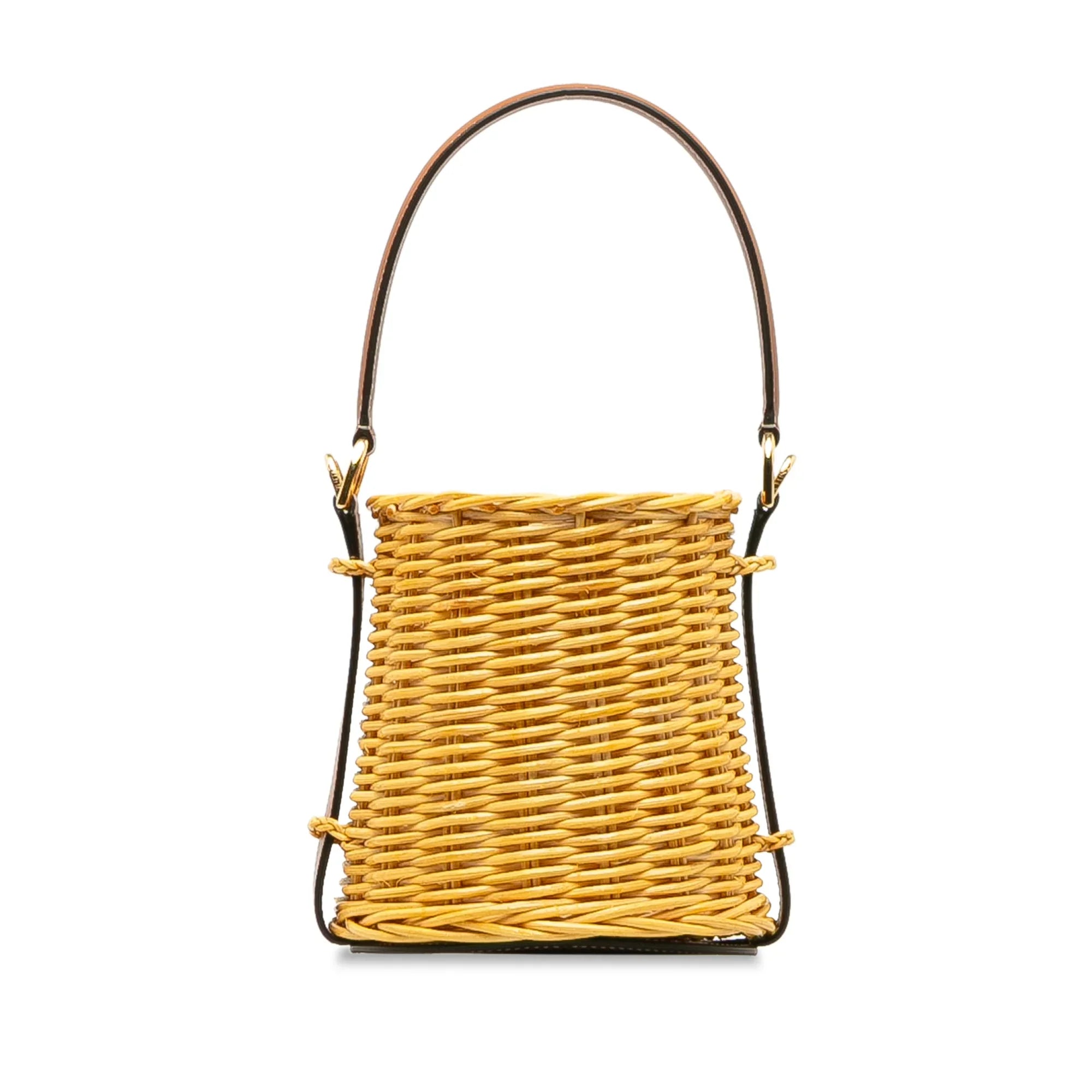 Pre-Owned Authenticated Celine Micro Wicker Bucket Bag Rattan Natural Material Brown DrawstringBag Unisex (Good)