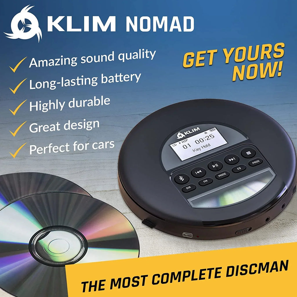 Pre-Owned  Nomad Portable  Player Discman with Fusion Headphones, Rechargeable Battery, ,  Card,   Radio, Bluetooth- Ideal for Cars, Black (Refurbished: Good)