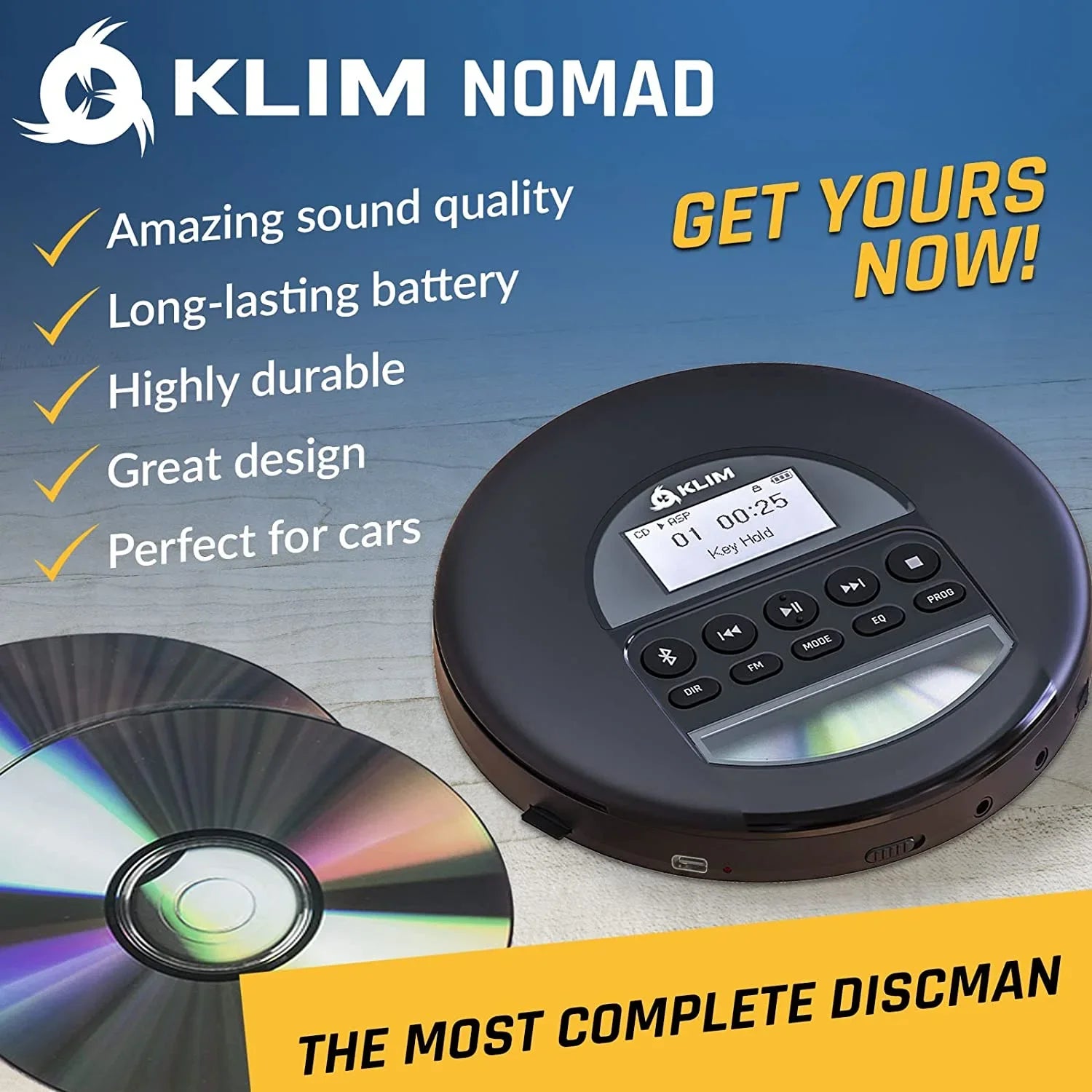 Pre-Owned  Nomad Portable  Player Discman with Fusion Headphones, Rechargeable Battery, ,  Card,   Radio, Bluetooth- Ideal for Cars, Black (Refurbished: Good)