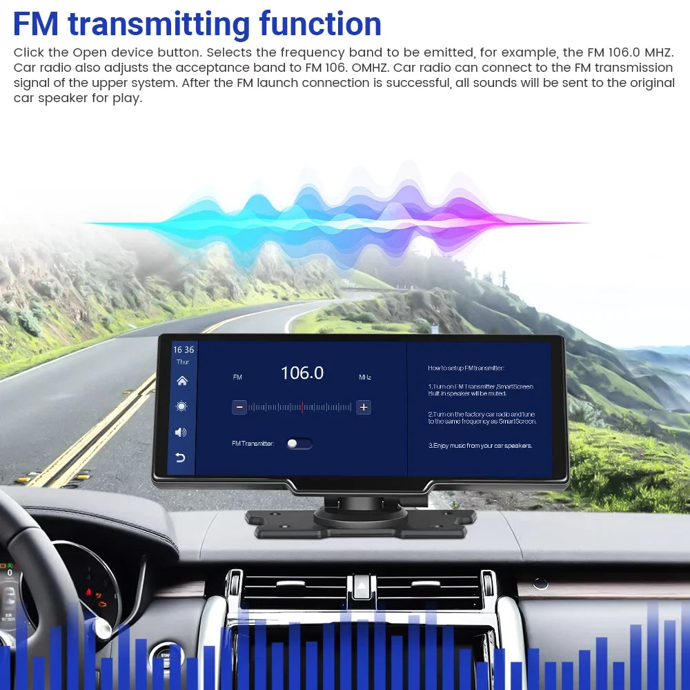 Podofo 7-32V 9.3" Portable Car Stereo Radio Wireless Carplay Android Auto Dash Cam  Car  Player, with 32G Card&Backup Camera