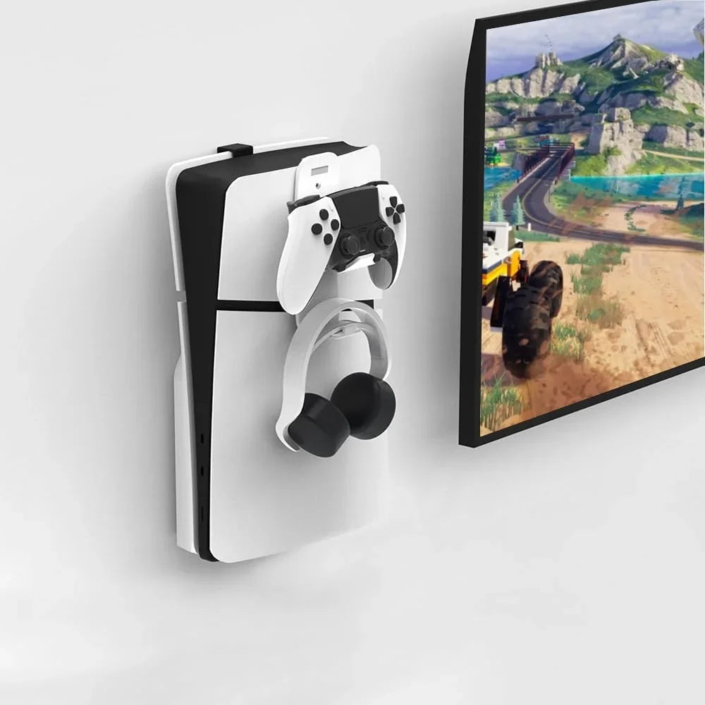 Uberwith Steel Wall Mount Bracket Compatible with  Slim, Stable Metal Wall Hanging Stand for  Slim with Controller Holder & Headphone Hanger,Black