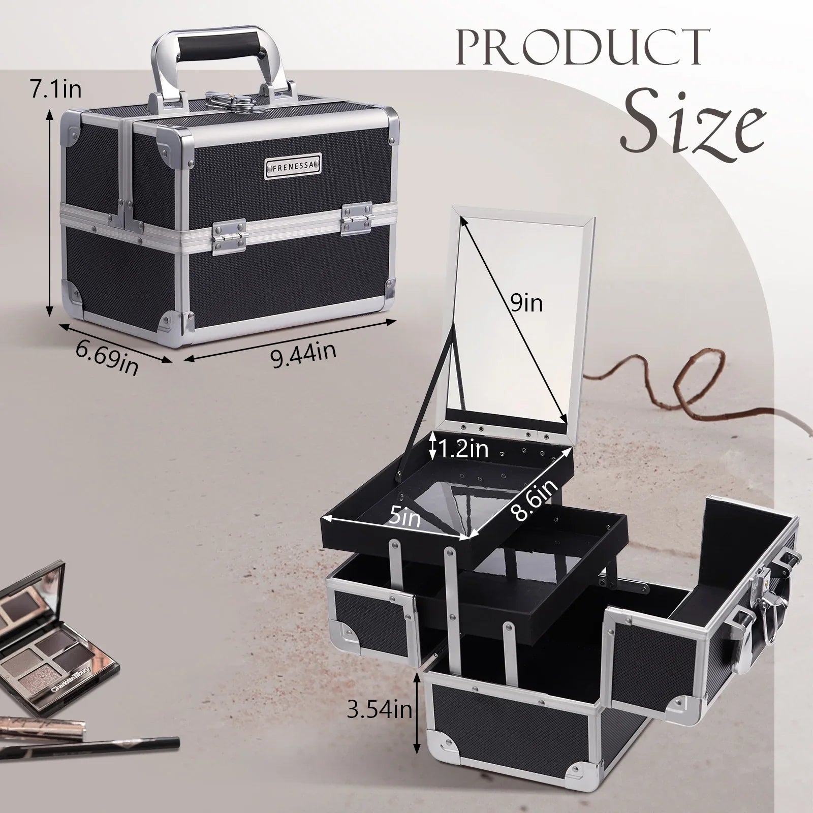 Joligrace Makeup Train Case Cosmetic Organizer Box with Mirror Lockable 2 Trays Makeup Storage Case