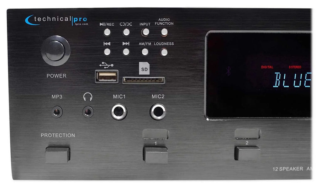 Technical Pro 6000w 6-Zone Home Theater Bluetooth Receiver+(6) Wall Speakers