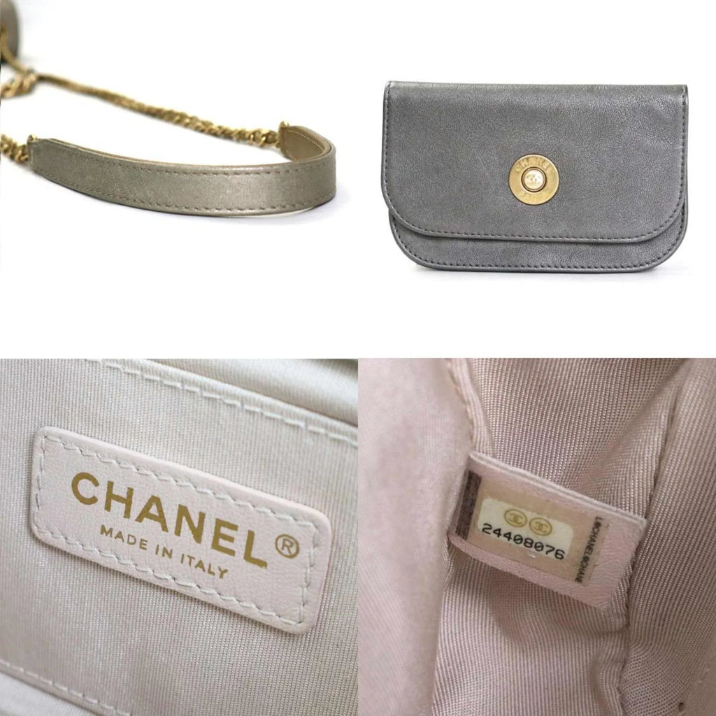 Pre-Owned Chanel  Diagonal Shoulder Bag Matelasse Camellia Leather/Metal Greige/Gold/Gray Women's e55934a (Good)