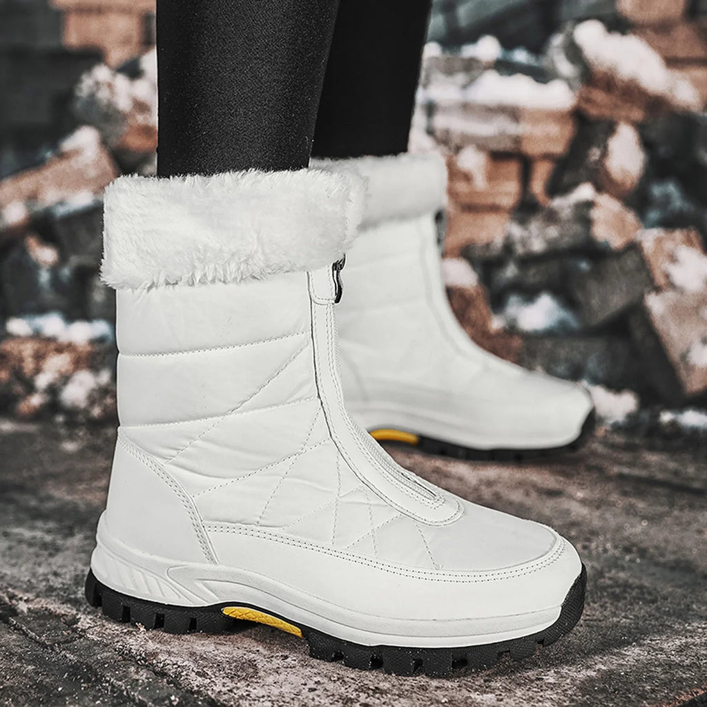 Fashion Women Winter Water Proof Flat Zipper Keep Warm Snow Boots Comfortable Mid Boots Shoes