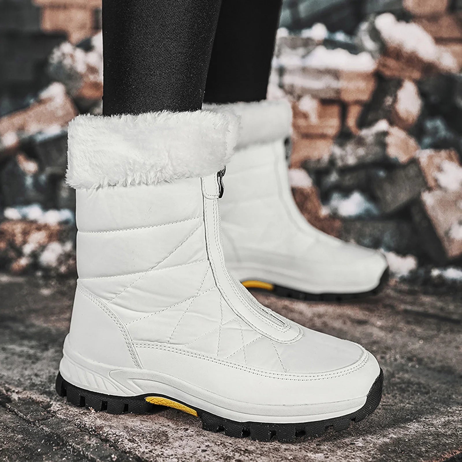 Fashion Women Winter Water Proof Flat Zipper Keep Warm Snow Boots Comfortable Mid Boots Shoes