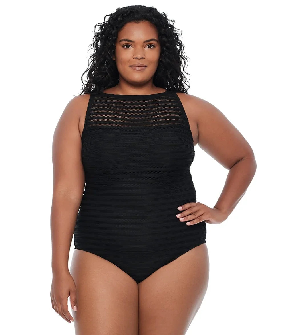 Ralph Lauren  Plus Size Ottoman Boatneck One Piece Swimsuit,  20W