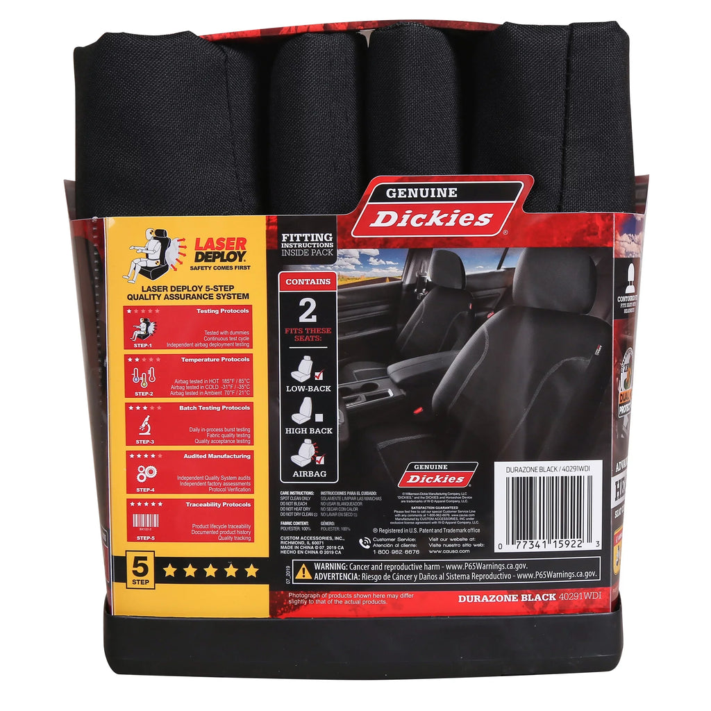 Genuine Dickies 2 Piece Durazone Car Seat Covers, Black